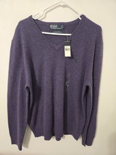 Polo Ralph Lauren Merino Wool V Neck Pullover Sweater Men's Size L Purple