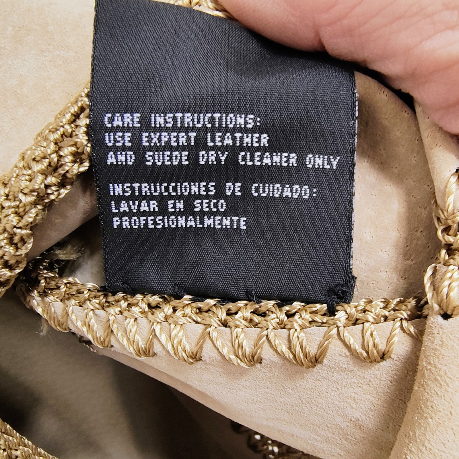 Vtg Static Suede Crochet Patchwork Jacket XL Tan … - image 12