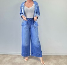 Damen Jeanshose Italy Wide-Leg-Jeans Schlupfhose Marlenehose Blau Gr. 38 40 42