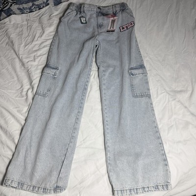 Limited Too Girls Light Wash Wide Leg Cargo Jeans LTD2 Patch Size 16