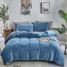 Comforter Set 3Pcs Fluffy Bedding Comforter Sets Lake Blue Queen Blue Velvet