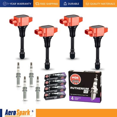 4 Energy Ignition Coil & 4 NGK Ruthenium Spark Plug fit 09-11 Nissan Versa 1.6L