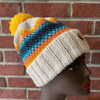 Bears Den Essential Handmade in Montana Multicolored Cuffed Pom Wool Beanie NEW