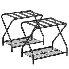 Luggage Rack, Set of 2, Suitcase Stand with Storage Shelf, Foldable Metal Lug...