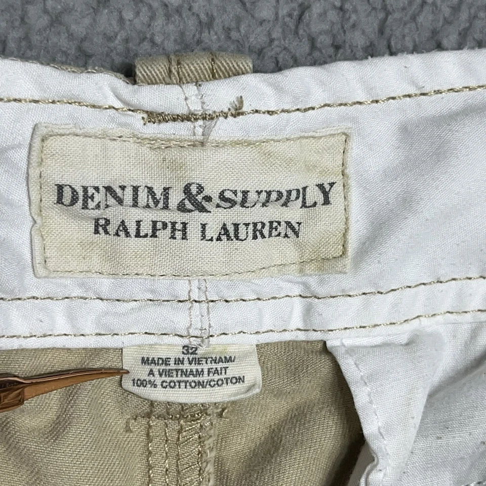 Denim & Supply Ralph Lauren Cargo Shorts Mens Size 32 Khaki RL Flag Flap Pockets - Image 3 of 4