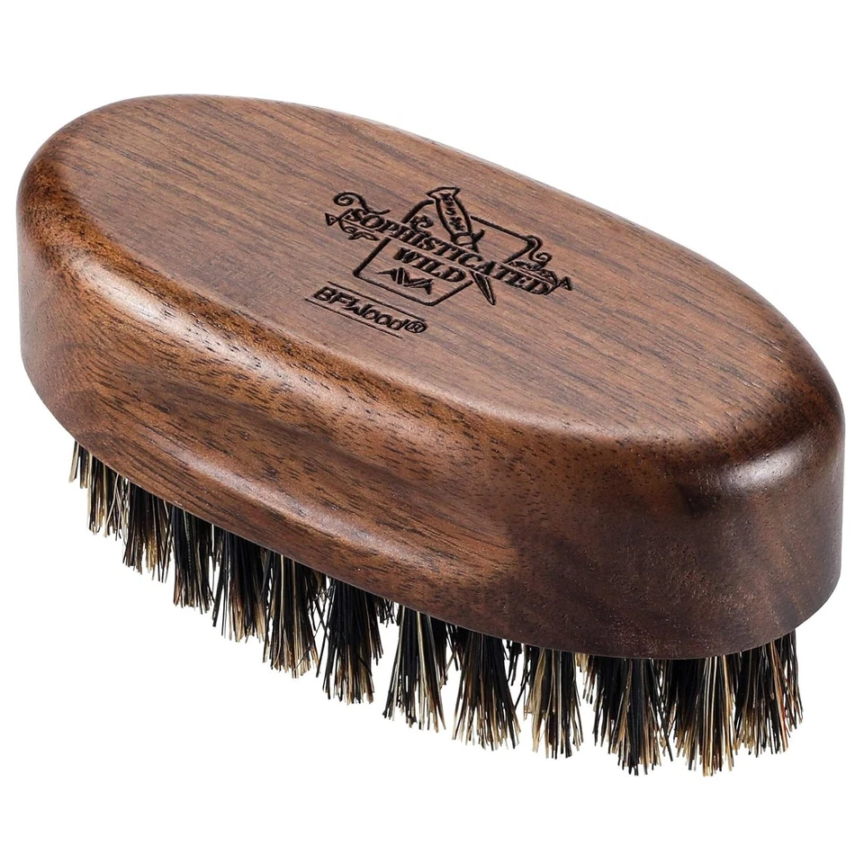 Cepillo para barba de viaje pequeño - Cerdas naturales de jabalí con madera de nogal negro Foto 2 de 4