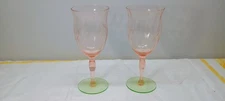 Tiffin Franciscan Etched Watermelon Uranium Wine Glass (2 Pieces)