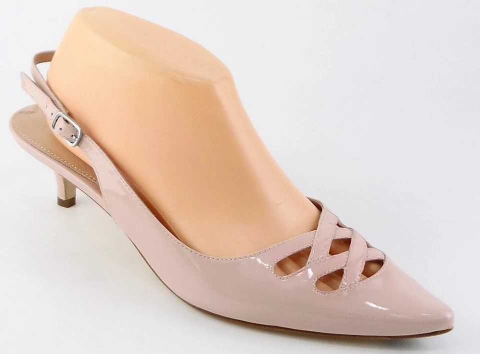 $185 VIA SPIGA DOLMEN Rosa Pálido Patente Diseñador Punta Slingback Gatito Tacones 7 Foto 2 de 4