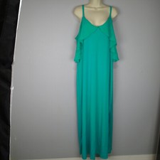 Notations Plus 1x Cold Shoulder Maxi Dress with Chiffon Trim turqouise blue