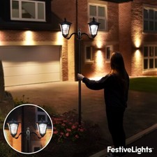 2.1m Solar Twin Head Clear White LED Outdoor Garden Pathway Lamp Post Light