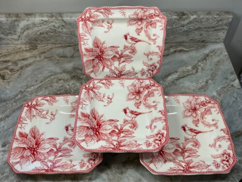 Square Salad Plates CHRISTMAS LANE Red 222 Fifth Set Of 4 Porcelain 8.5 Inch New - Picture 16 of 22