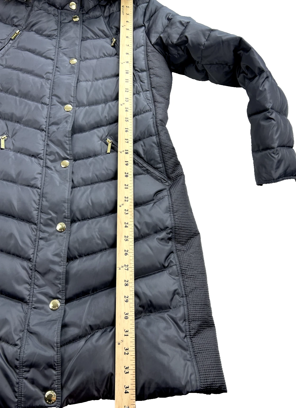 Cappotto lungo piumino Michael Kors donna M nero pelliccia sintetica cappuccio ottone zip oca