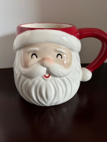 Santa Claus Ceramic Mug With Red Handle - Festive Christmas Themed Vintage