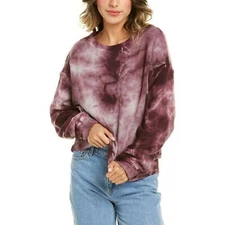 Michael Stars Ezra Cropped Pullover-Tie Dye-Purple/Multi Eggplant Size Medium