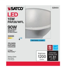 4 Pack Satco S29454 LED 120V 15W =90W PAR38 Medium E26 Dimmable Silver 5000K