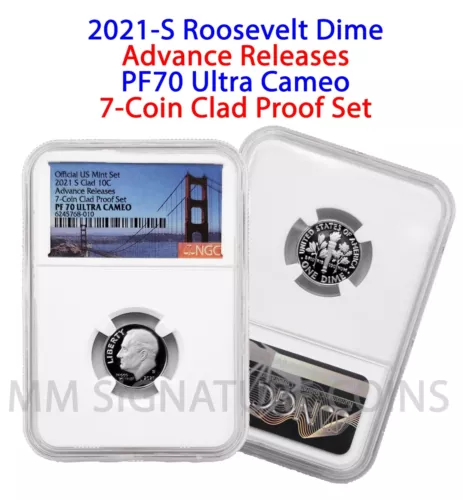 2021 S 10C NGC PF70 Advance Releases Roosevelt Dime from 7-Coin Clad Set