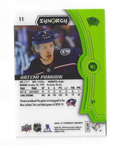 2018-19 Upper Deck Synergy ARTEMI PANARIN Green #11 Columbus Blue Jackets - Picture 2 of 2