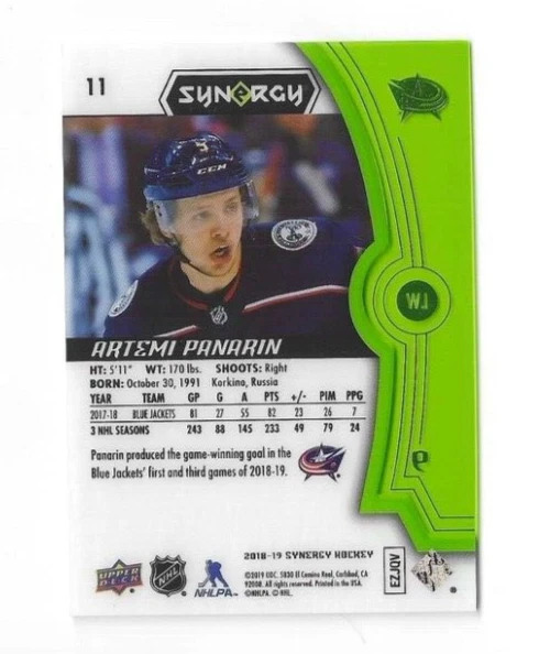 2018-19 Upper Deck Synergy ARTEMI PANARIN Green #11 Columbus Blue Jackets - Image 2 of 2