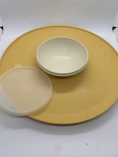 Tupperware 492-5 3 Piece Almond Chip & Dip Serving Tray with Bowl and Lid