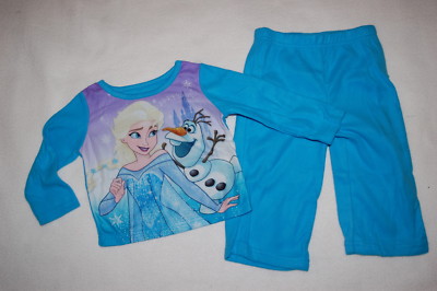 Toddler Girls L/S Flannel Pajamas Set DISNEY FROZEN ELSA OLAF Turquoise Blue 3T