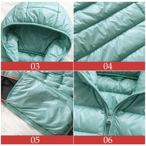 Women's Duck Down Jacket Ultralight Ladies Hoodie Short Hooded Slim Puffer Coat - Picture 6 of 27