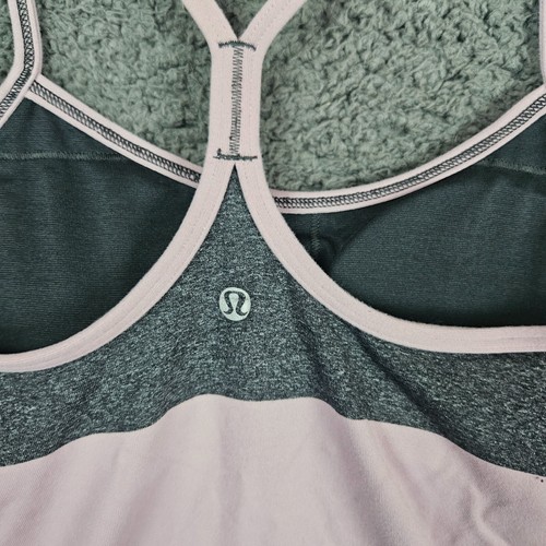 Lululemon Power Y Tank Luon Bold Stripe Power Pink Gray Tank Top Shelf Bra 6 - Picture 5 of 8