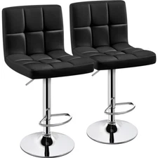 Barstools Set of 2, Height Adjustable PU Leather Bar Chairs with Backrest