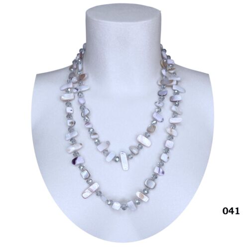 Natürlich Perlen Halskette Draht Lang Perlmutt Kristall Von Damen Silber Weiß - Bild 1 von 1