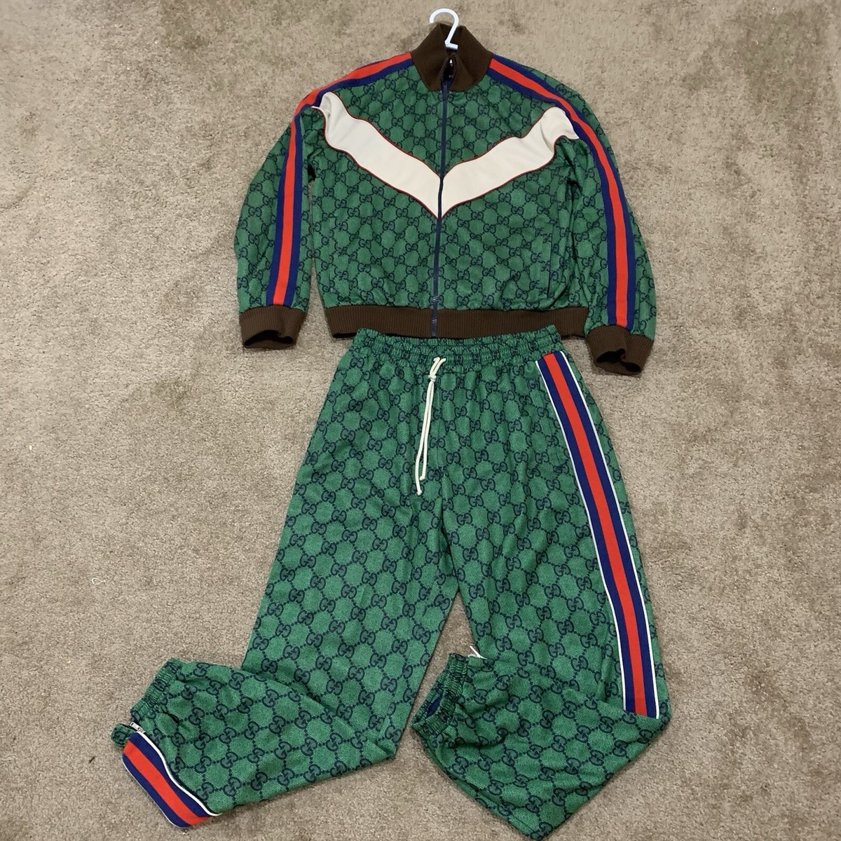 GUCCI GG Jacquard Jogging Track Suit Green Made In Italy (Jacket XXL) (Pants  XL) | eBay