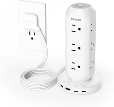 Surge Protector Power Strip Tower Flat Plug Extension Cord 6ft 9 Outlets 4 USB