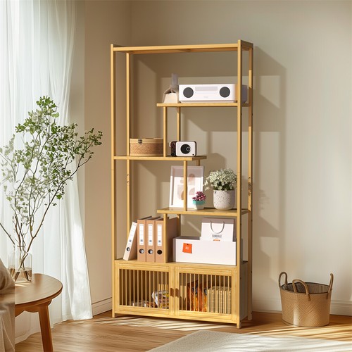 Free Standing Storage Rack Bamboo Bookshelf Cupboard Living Room Bedroom Hallway - Picture 4 of 14