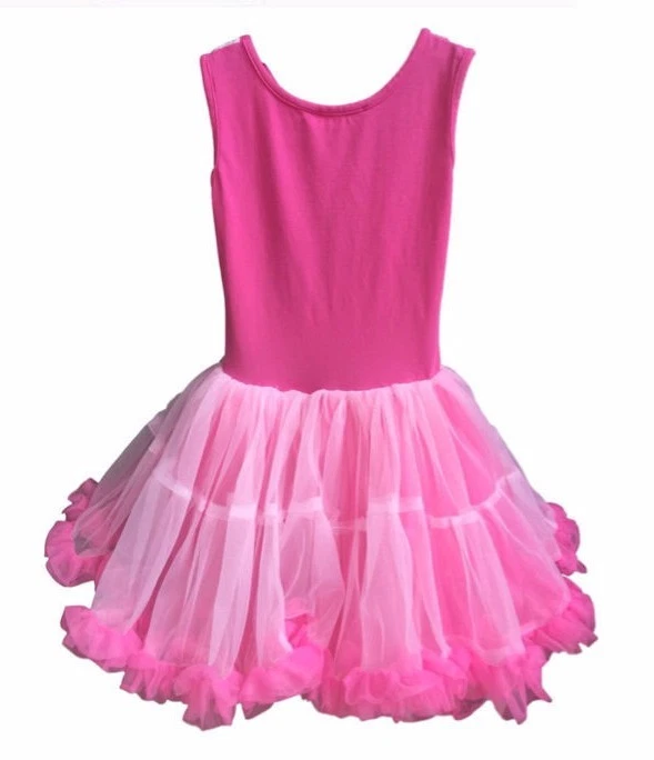 Popatu Pink Tutu Dress White Lace Overlay Girls Sz 6X 7 Three Layers Lined