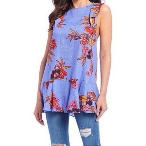 Free People Women’s Tulum Linen Floral Print Mini Dress Tunic Size XS Bluebell - Picture 3 of 10