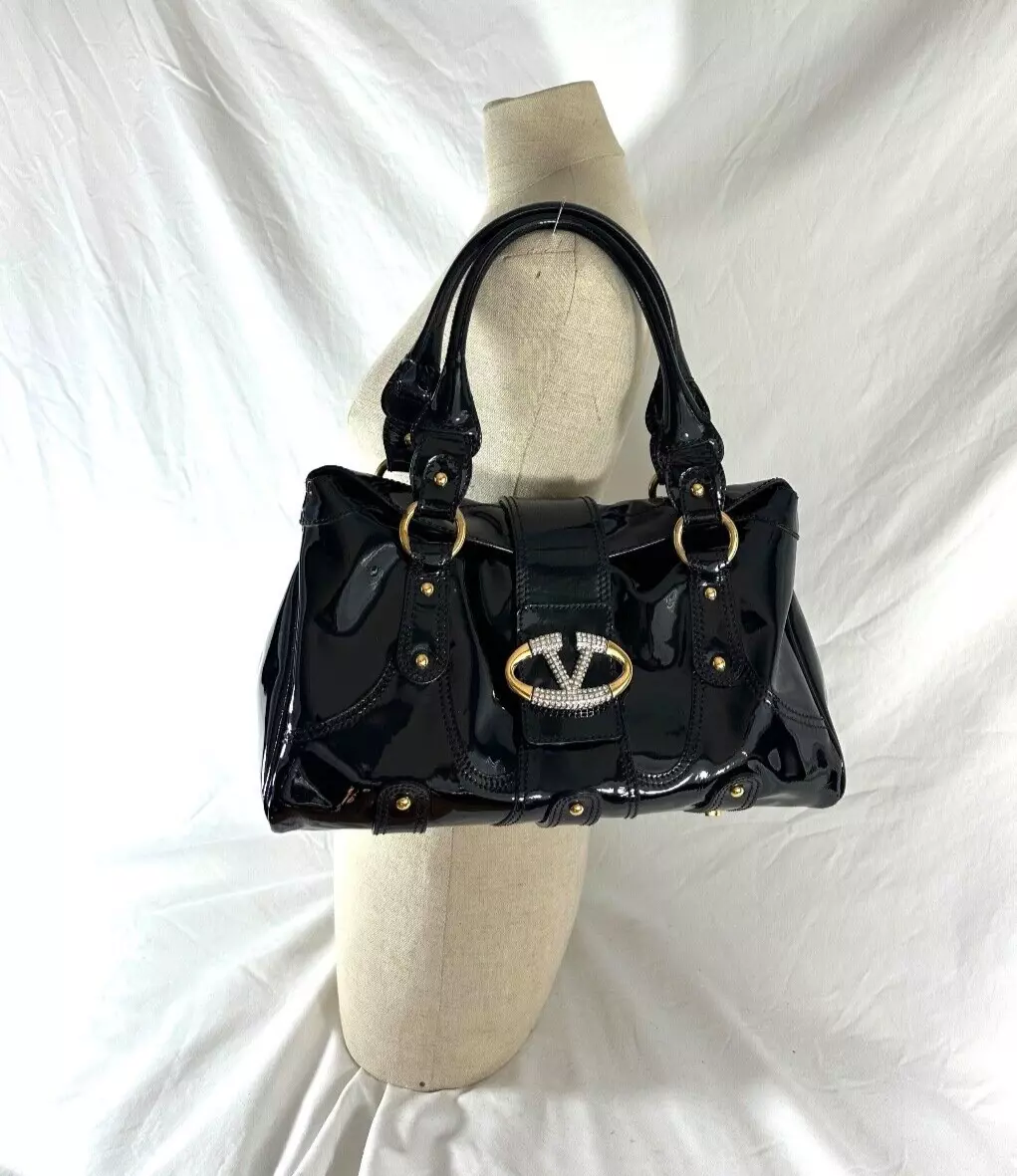 Genuine Valentino Garavani black patent leather Catch satchel bag purse