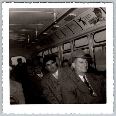 Vtg B&W Snapshot Men In Suits & Hats Riding Bus Juicy Fruit Gum Ad Poster 1950s