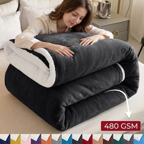 480GSM Sherpa Blanket Plush Blanket Fleece Reversible Blanket Yorkshire Bedding