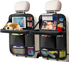 Car Backseat Organizer with Tablet Holder, 6 Storage Pockets Foldable Table Tray