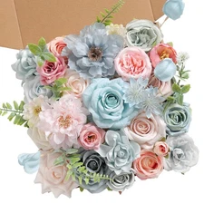 Artificial Flowers Roses Fake Flowers with Stems Blue Pink Artificial Flowers...