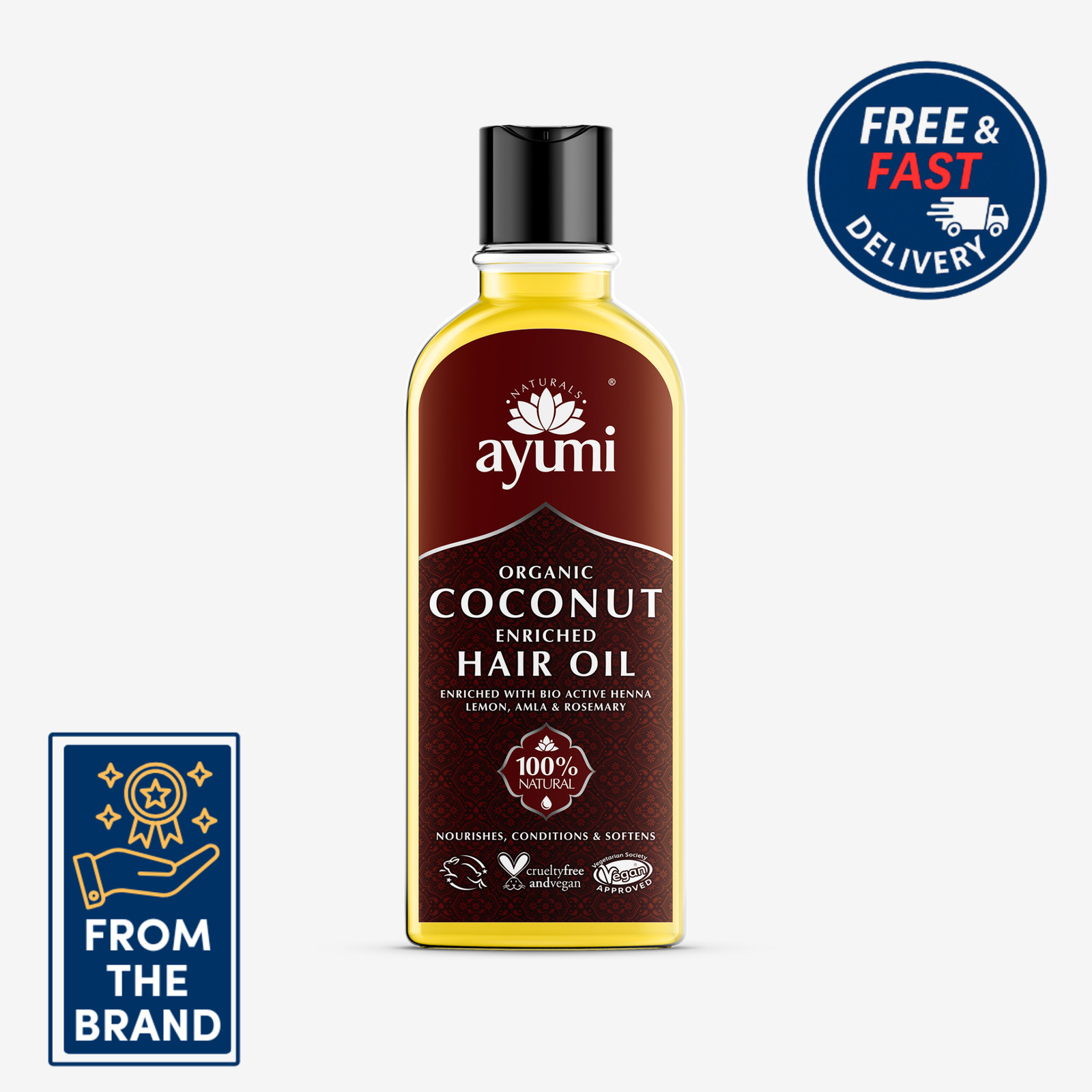 Ayumi Coconut & Rosemary Curly & Frizz Hair Oil | Nourishes Hair Shafts | 150ml
