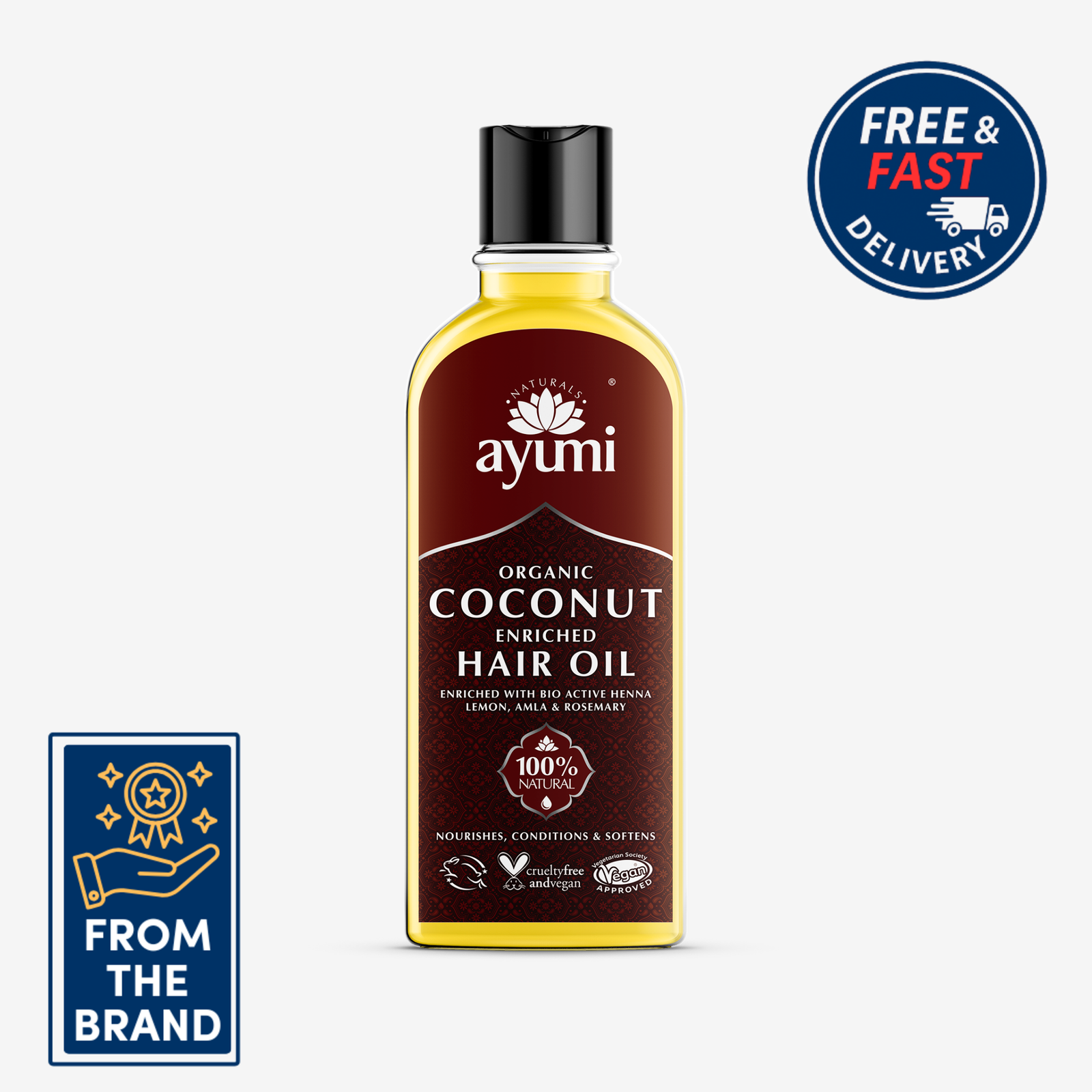 Ayumi Coconut & Rosemary Curly & Frizz Hair Oil | Nourishes Hair Shafts | 150ml