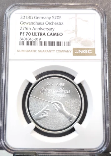 2018 GERMANY SILVER 20 EURO GEWANDHAUS ORCHESTRA NGC PF 70 ULTRA CAMEO POP 1