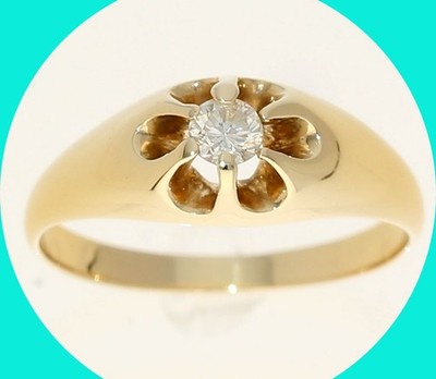 Natürlicher Diamant Solitär Blume Ring 0,15 kt YG runder Brillant Größe 5,5