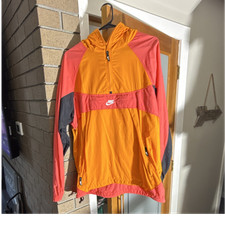 Retro Nike Men's Windbreaker Jacket Orange Red Black Hooded Half-Zip Small S