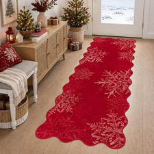 Snowflake Christmas Runner Rug 2X6 Red Rugs Runner for Hallway