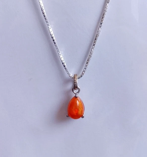 Ciondolo a goccia opale di fuoco naturale argento sterling 925 gemma... - Immagine 2 di 4