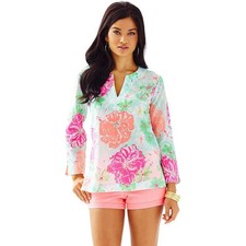 Lilly Pulitzer Amelia Island Tunic Blouse Top Poolside Blu Beach Walk Slits M
