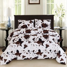 Cow Print Comforter Sets Full Size 3 Pieces Cowhide Western Bedding Set Farmh...