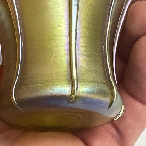 Antique LCT Tiffany "Lily Pads" Gold Favrile Glass Vase Toothpick Holder #1 - Picture 9 of 21