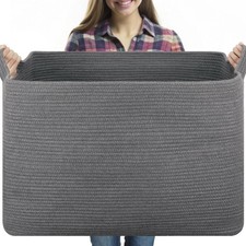 118L Extra Large Blanket Basket, 24.8" x 17.7" x 17.2" Woven Storage Basket f...