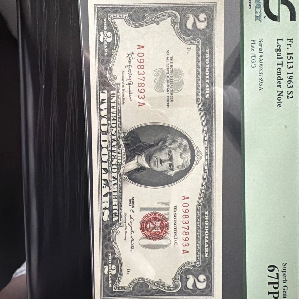 Fr 1512 1963 $2 Two Dollar RED 67 PPQ Superb Gem New PCGS GRADED - Image 2 of 4